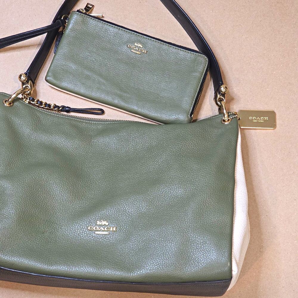 Coach Colorblock Mia Shoulder Bag & Double Zip Wristlet Set F77684 F77869 Green
